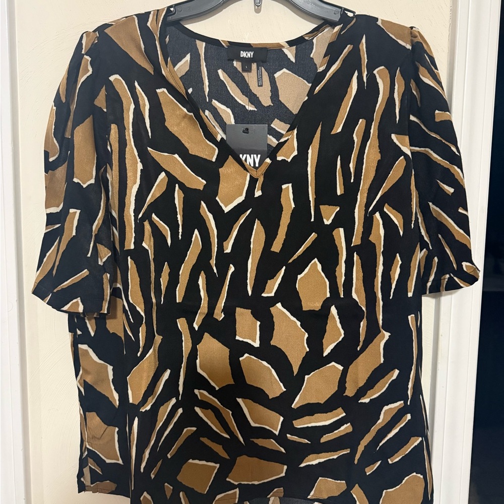 DKNY Blouse V Neck Women Size L NWT